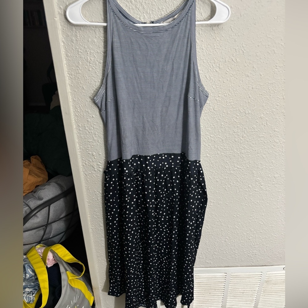 LOFT Black and White Striped and Polka Dot Maxi Dress Size 10